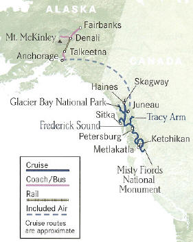 Alaska's Inside Passage Cruise + Denali National Park and Preserve Ketchikan to Fairbanks or Reverse