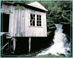 Waterfall near old lodge